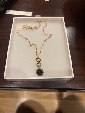Gold Necklace with Black Onyx Pendant - Women Jewelry